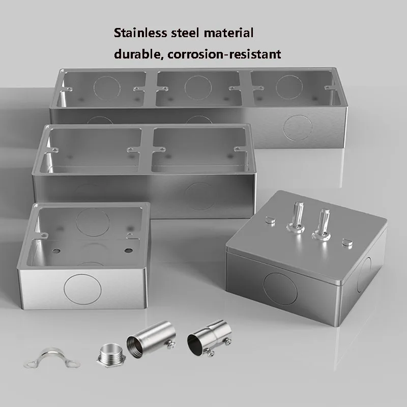 Home Improvement Stainless Steel Wire Button Box Surface Mount 86 Type Universal For Wall Switch Socket Junction Box 20mm Hole