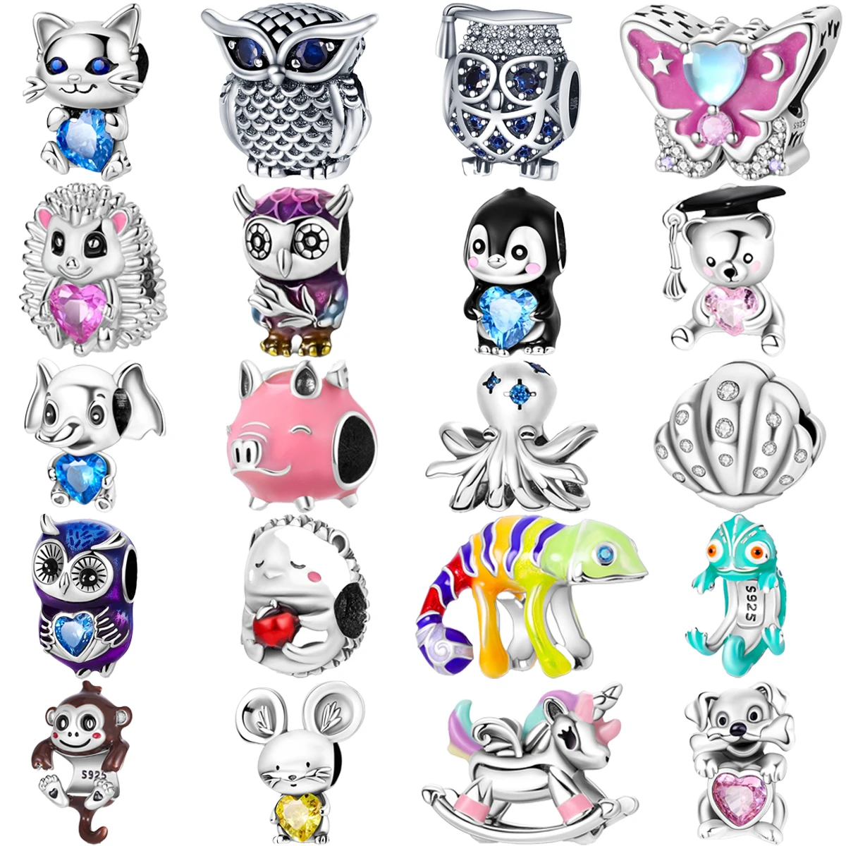 

Original 925 Sterling Silver Butterfly Owl Penguin Pig Octopus Unicorn Charm Beads for PandoraDIY Bracelet Women's Jewelry Gifts