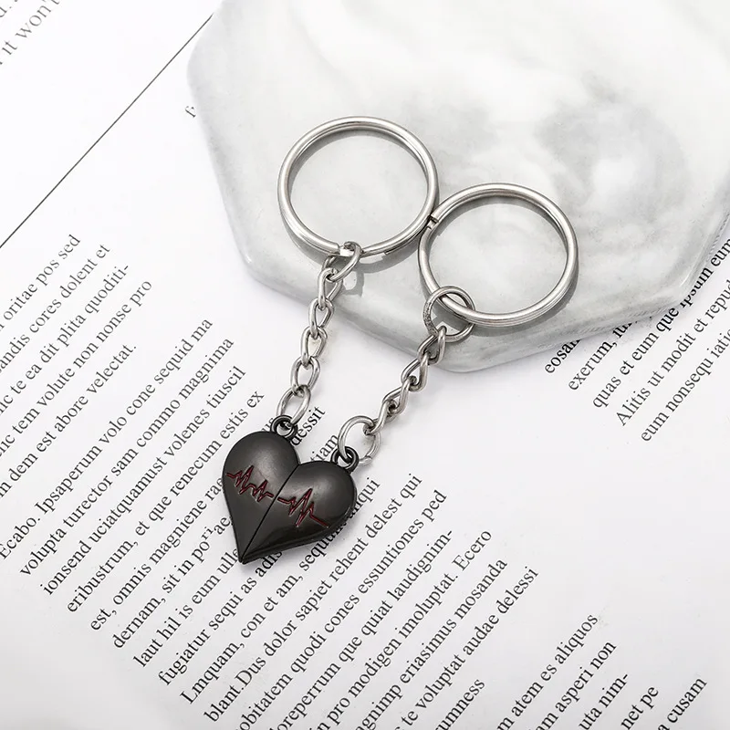 1 Pair Alloy Beating Heart Magnet Couple Key Ring Sweet Key Chains DIY Jewelry Gifts