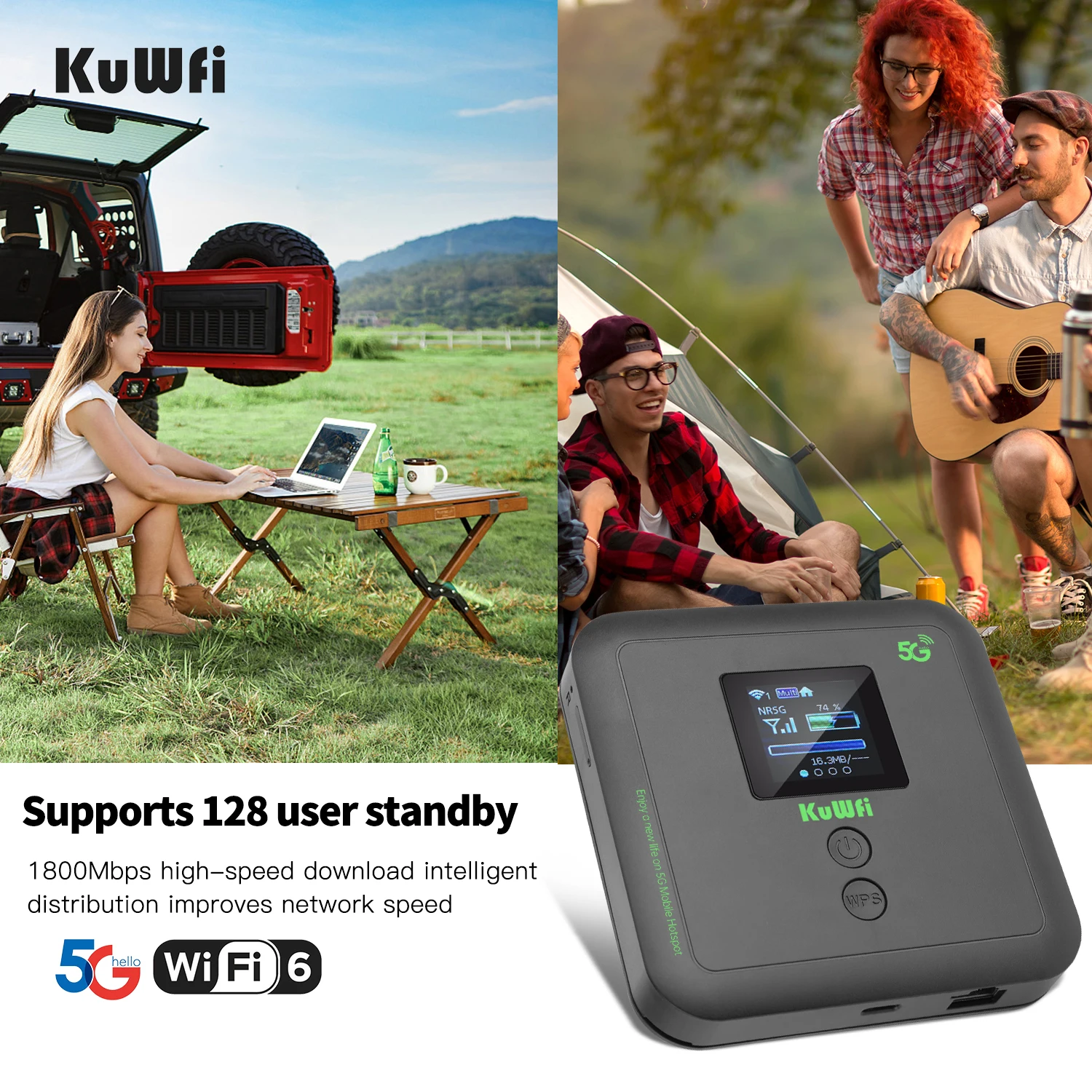 KuWFi-Routeur Wi-Fi de poche 5G, Hotspot haute vitesse, bande touristique EpiCard, 3000 Mbps, 5400mAh, CPE, 5G01