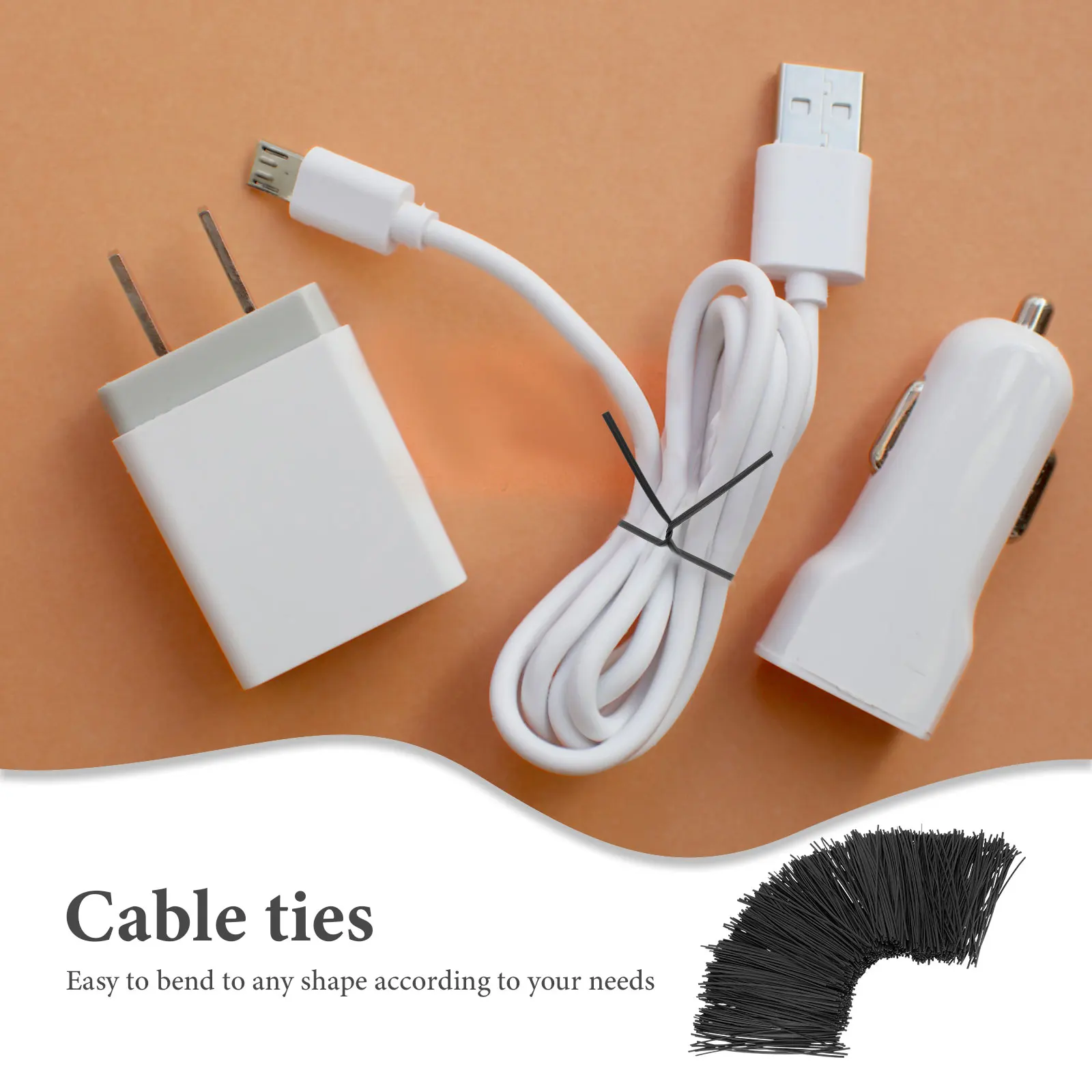 

1000 Pcs Data Cable Wire Flexible Ties Wrap Overmolding Cord Wraps Black Reusable