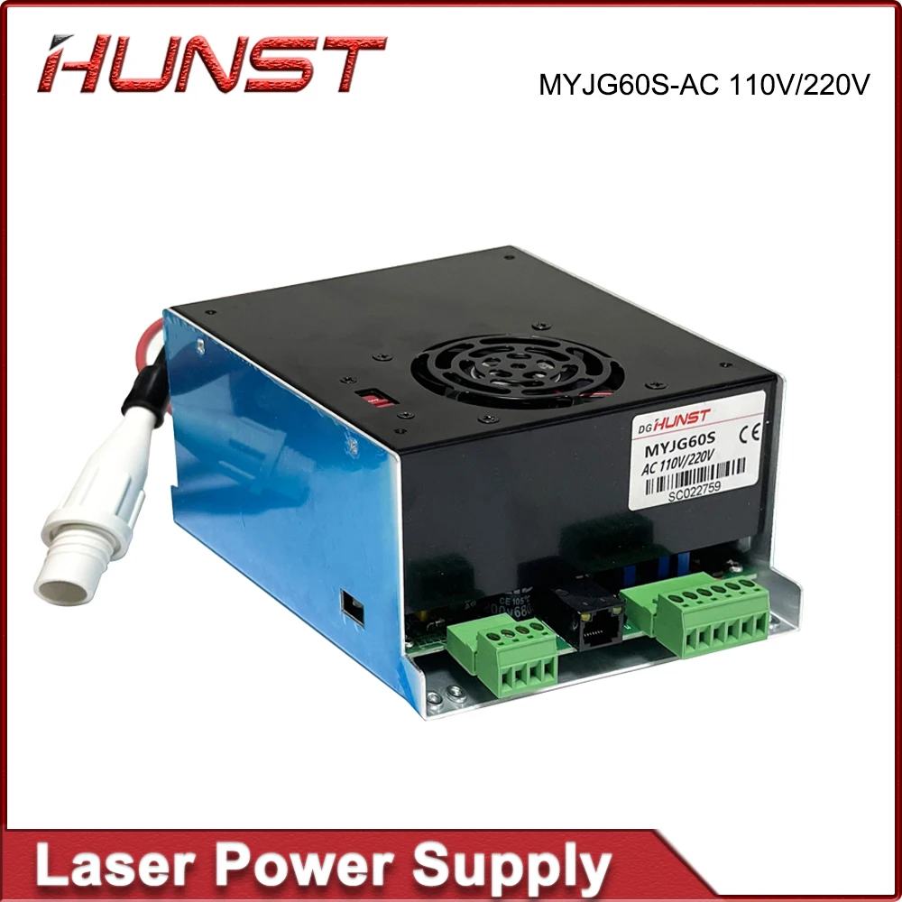HUNST CO2 Laser Power Supply MYJG 60S Adjustable 110V/220V Voltage, Suitable for Laser Engraving and Cutting Machines.