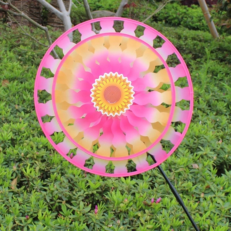 Exquisite Garden Wind Spinner Colorful Double Layer Stakes Windmill Yard Decors