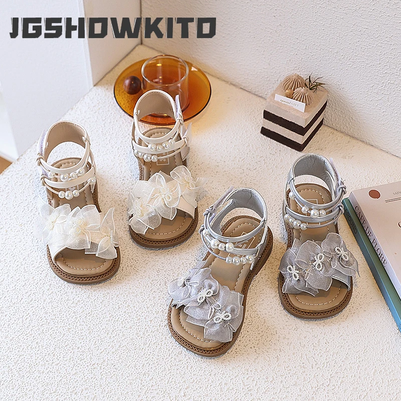 

JGSHOWKITO Summer Children Beading Roman Sandals Lace High-top Open Toe Gladiator Sandals for Girls Breathable Kids Flat Shoes