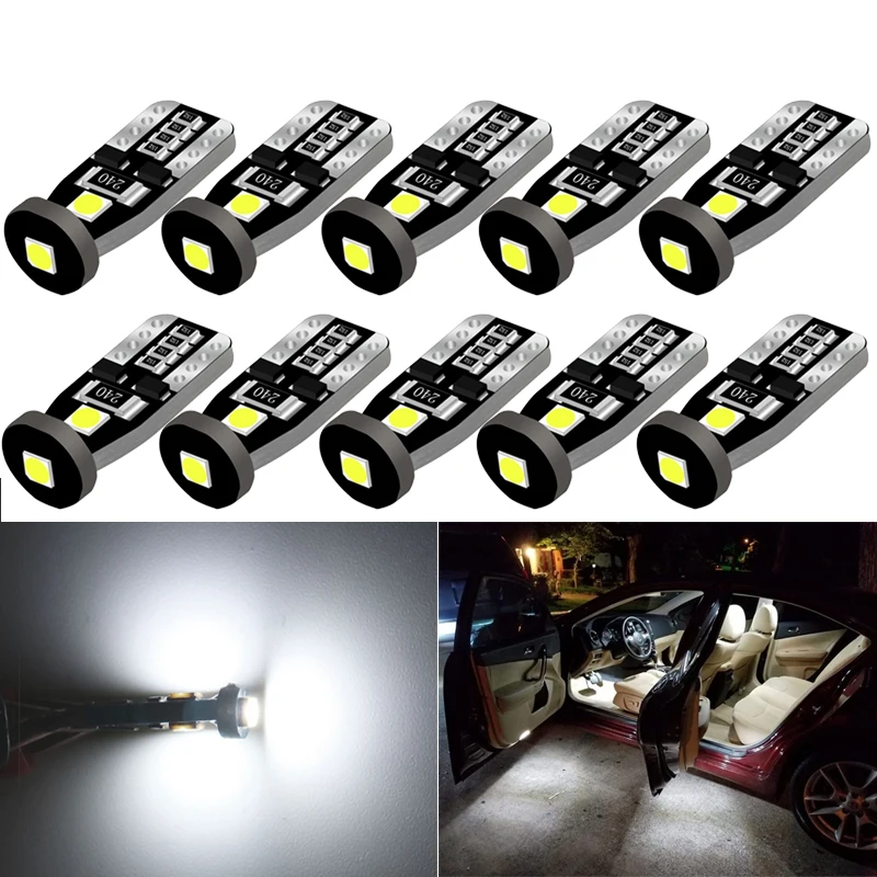

10 / 50 PCS T10 W5W Светодиодная лампочка Canbus 12V 3030 - SMD 7000K Белый автомобиль Внутренний купол Карта Прочитать клиновидный боковой номерной знак багажника