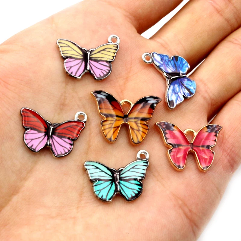 10pcs 21x15mm 19x16mm Colorful Butterfly Charms Pendant Enamel Metal Charms Necklace Bracelet DIY Jewelry Making Accessories