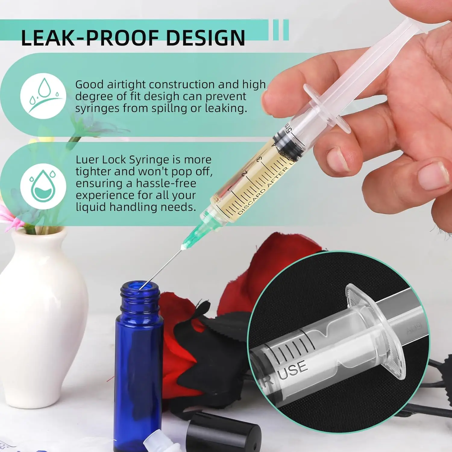 100/50/20 Packung 5ml Spritzen mit Nadel, einzeln verpackt, für Labor- und Tierbedarf – Detail 5