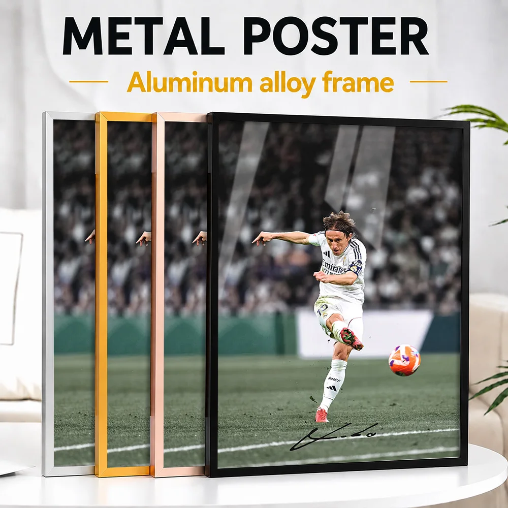 Luka Modric Kicking A Football Framed Aluminum Metal Poster Customized Victory Tribute Wall Art Made For Athletes Styling Gym