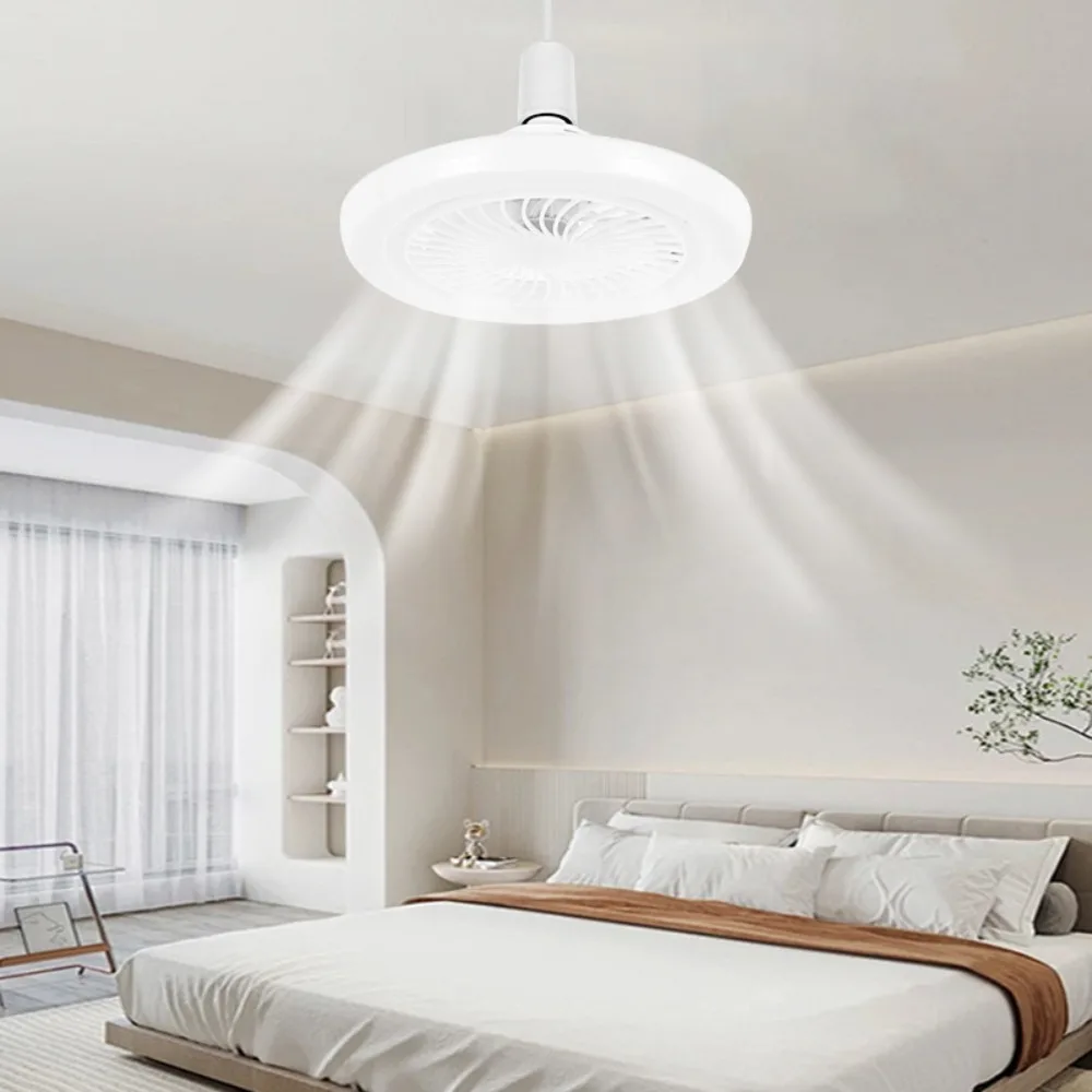 

Dimmable E27 Fan Light White Three-speed Mode E27 Fan Lamp E27 Spiral Lamp Holder Silent 2 in 1 LED Light Ceiling Fan Restaurant