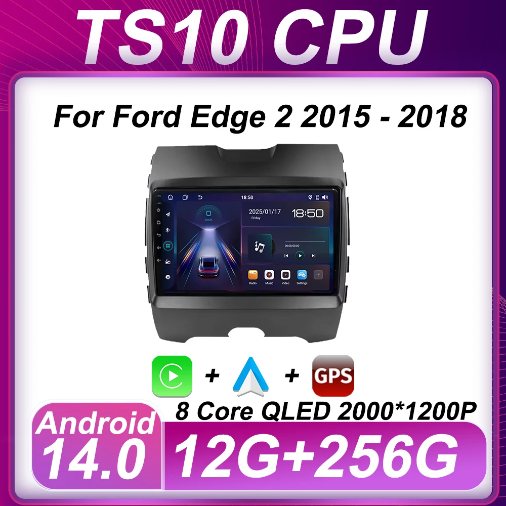 

Автомобильный радиоприемник Android 14 для Ford Edge 2 2015-2018 Carplay стерео авторадио GPS навигация сенсорный экран DSP RDS Bluetooth 5G Wi-Fi
