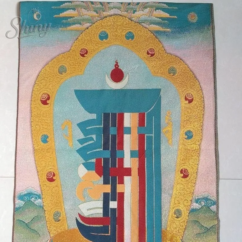 35.4″Ten Forms of Freedom in Esoteric Buddhism Brocade Tibetan Tangka Embroidery Painting Gold Thread