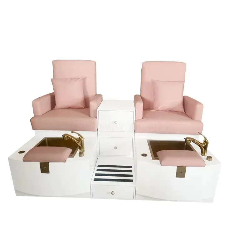 Light Luxury Pink Velvet Short Back Salon Foot Spa Nail Pedicure Chair with Whirlpool Jet