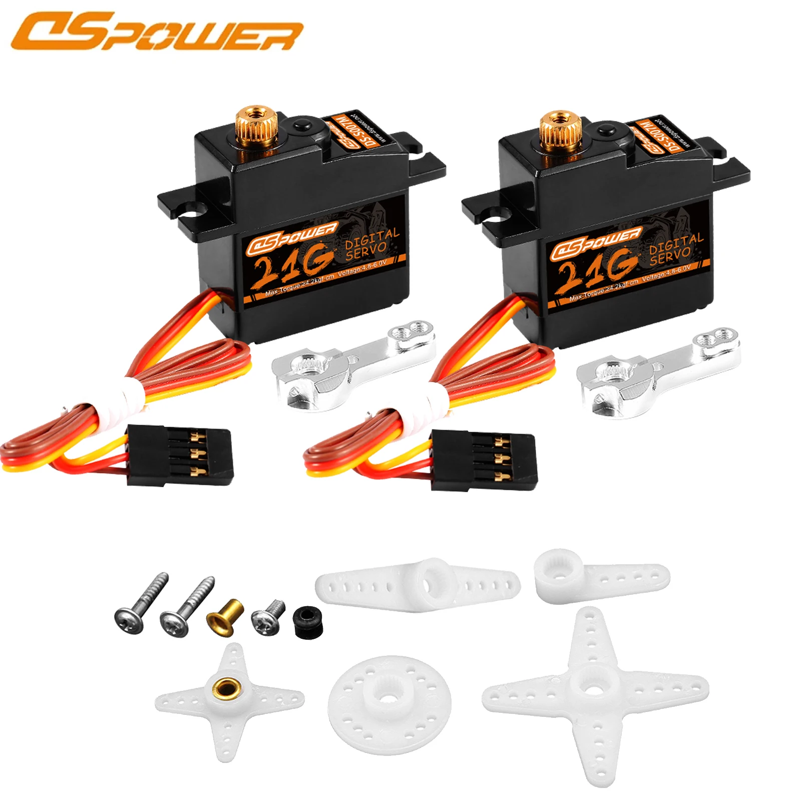 DSpower 2PCS 21g Micro Servo Mini Servo 4.2KG 17g Metal Gear Servo for 1:18 1:16 Hyper Go E-Revo 144001 C24 D12 MN99S MN86