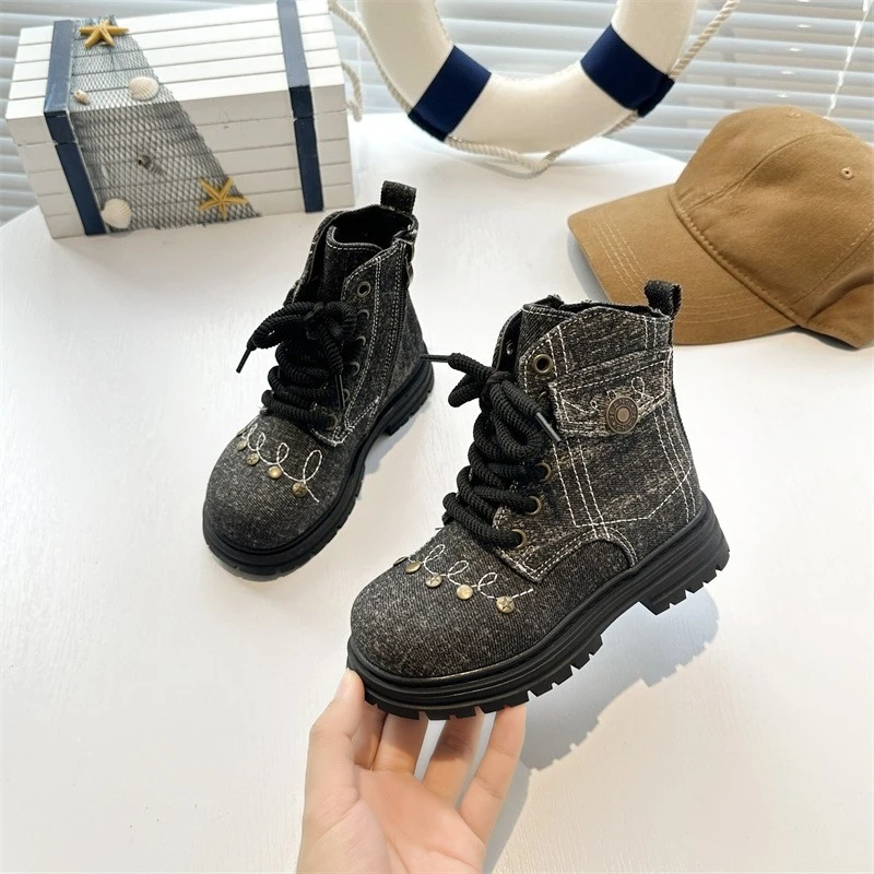 

Весенне-осенние кожаные ботинки на платформе для девочек, новые школьные детские модные ботинки в стиле пэчворк, нескользящие детские ботильоны