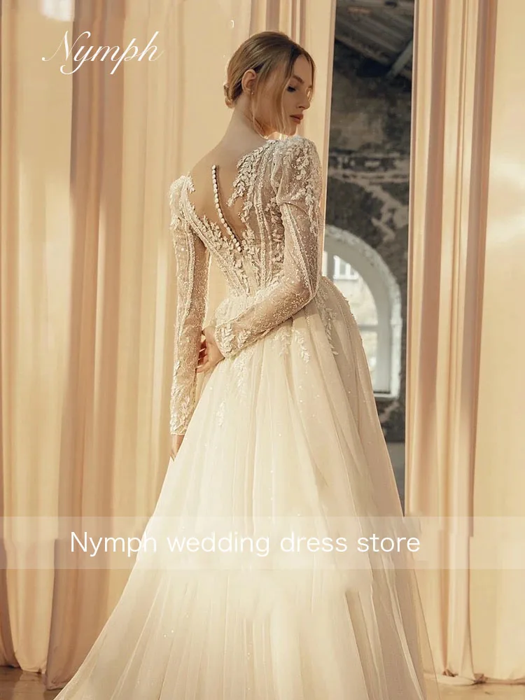 Robes De mariée trapèze personnalisées, col en v profond, Illusion De dentelle, avec des Appliques De princesse, avec traîne brosse, robes De mariée