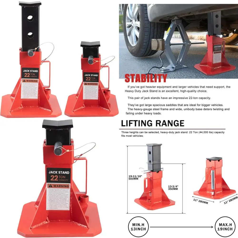 Heavy Duty 22 Ton Adjustable Car Jack Stands with Lock, Fits 19.75 Height, Ideal for Vehicle Support