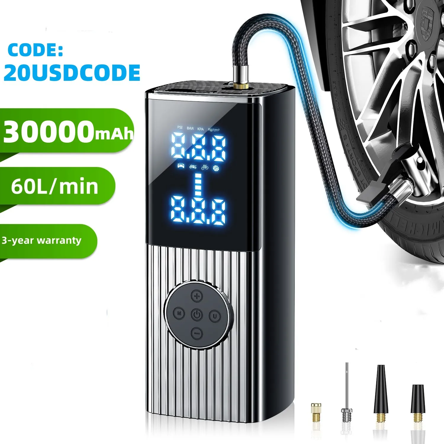 30000mAh 60L/min Car Air Pump, Battery Air compressor portable,electric air pump,portable electric inflator,electric bike pump