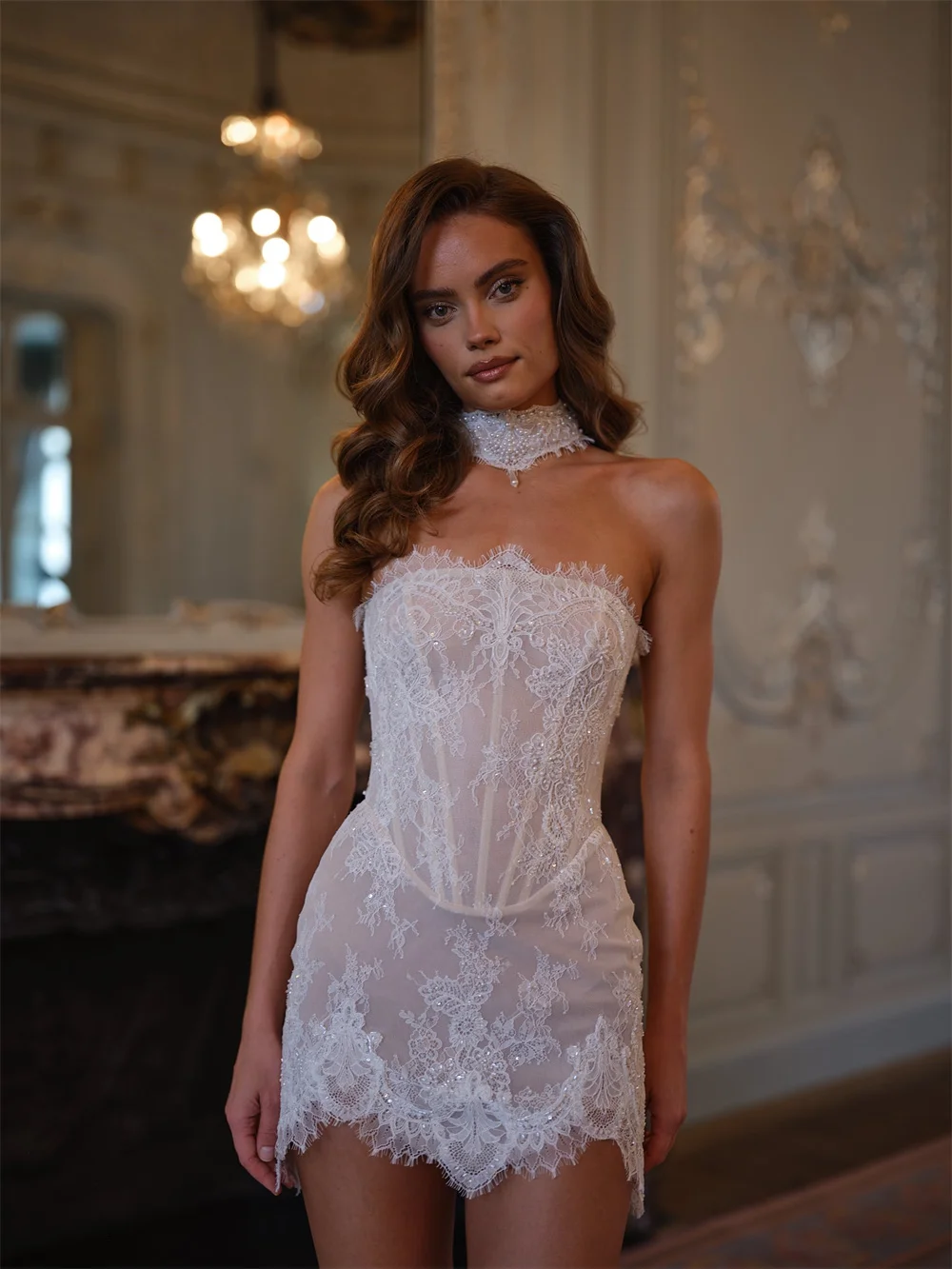 Kyoto Customized Exquisite Sequinned Flowers Mini Wedding Dress Sleeveless Lace-up Vestidos De Noche Sheath After Party Gown