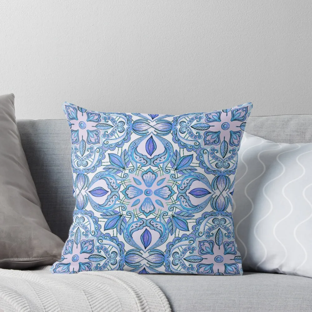 

Cornflower Blue, Lilac & White Floral Pattern Throw Pillow Christmas Pillow Covers Sitting Cushion Custom Cushion Photo pillow