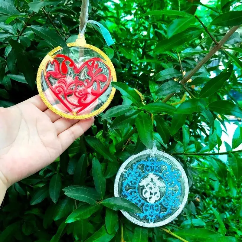 Q6RB Silicone Resin Keychain Mold Xmas Round for Key Chain Mold Epoxy Resin Casting M