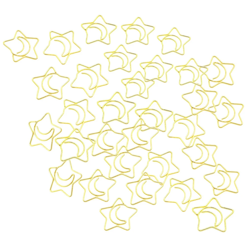 

100pcs Star shaped Paper Clips 25mm Moon Pins Golden Office School Supplies Document Fixing Craft Decorative