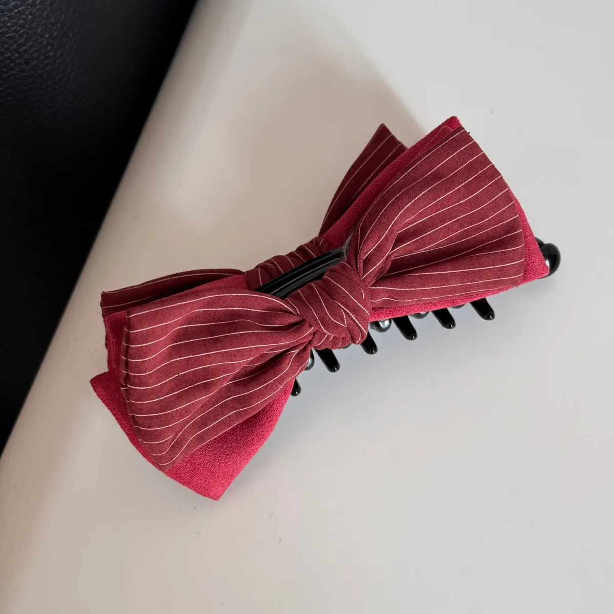 Hair Clip Bow Red Fabric Comfortable Non Slip Gentle No Pull Lightweight Women Hair Accessory for Daily Home Travel Office