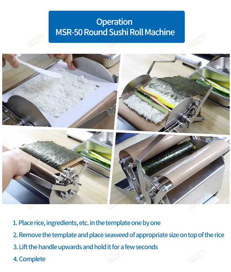 GZZT MSR Commercial Roll Sushi Maker California Roll Stainless Steel Sushi Machine Round/Square Sushi forming Machine Sushi Tool