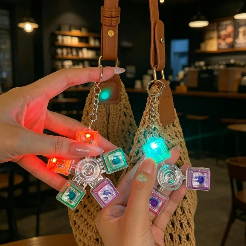 New Spinning Top Clickable Button Keychains Women Men Kids Stress Relieving Portable Keyrings Luminous Kinetic Gyroscope Pendant