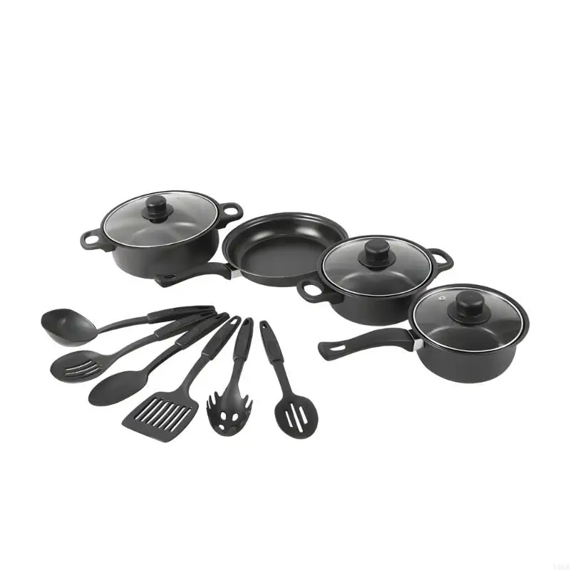 Pack of 13 Nonstick Cookware Set Features Efficient Heat Conduction Ergonomic Handle for Professional Kitchen Use Y5GB