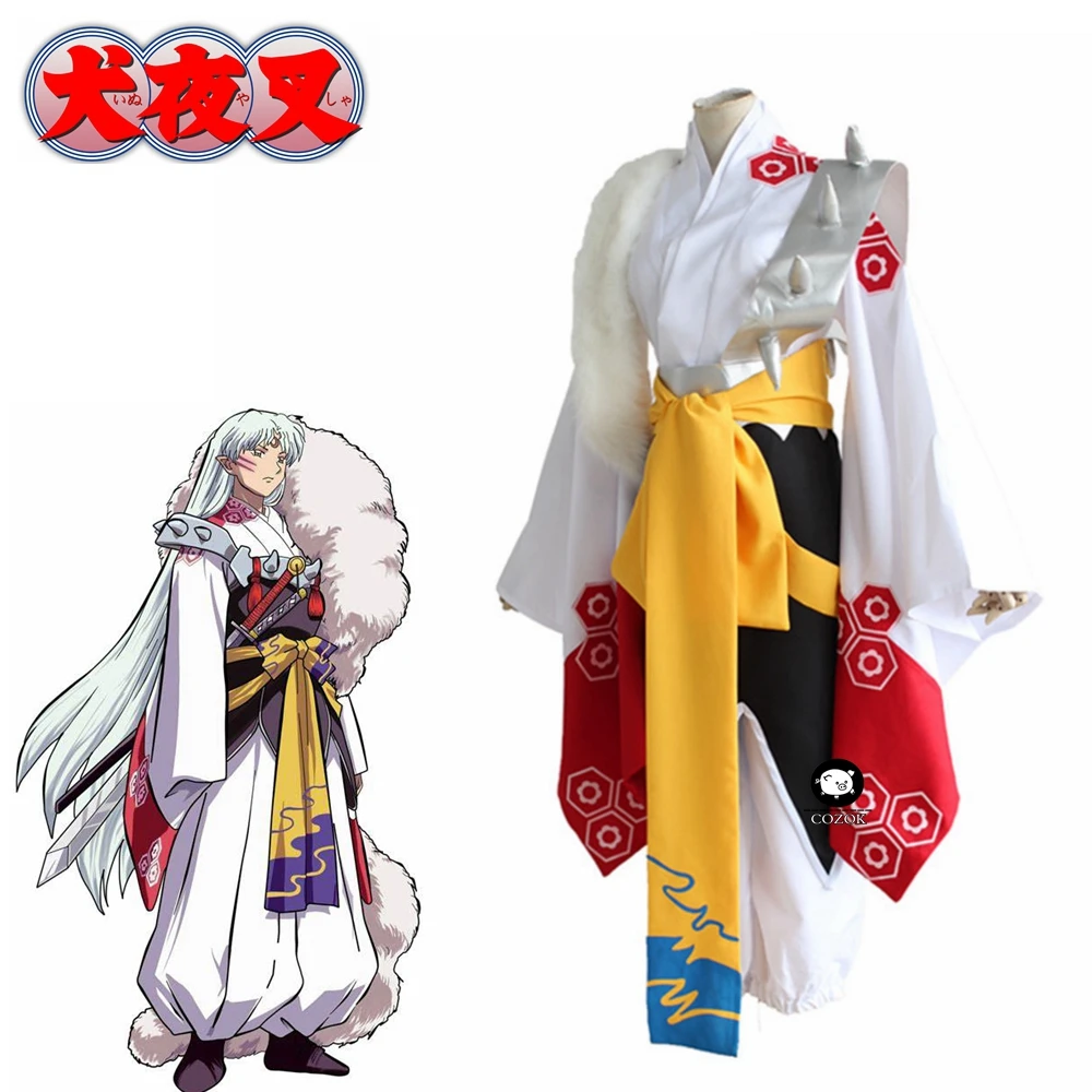 

Anime Sesshoumaru Men Full Outfits Fancy Party Kimono Style Uniform Halloween Cosplay Costume