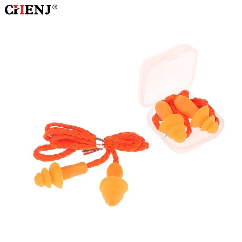 Silicone Corded Ear Plug Protector Anti Lost Reusable Hearing Protection Noise Reduction Safe Swimming Work Earplugs With Rope