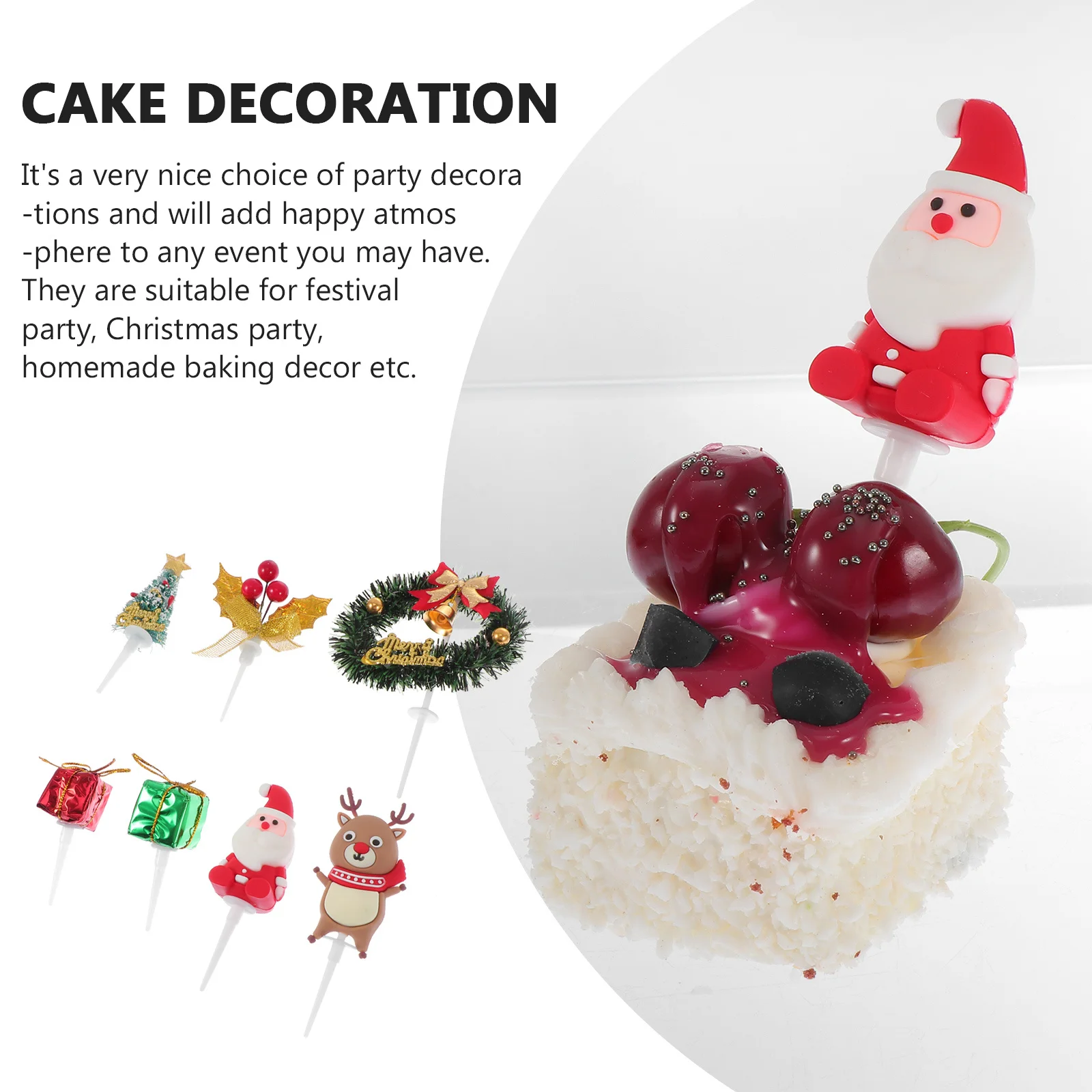

8Pcs Xmas Cake Topper High Class Plastic Safe Use Dessert Decorations Cake Topper Baking Accessory Christmas Dessert Decor