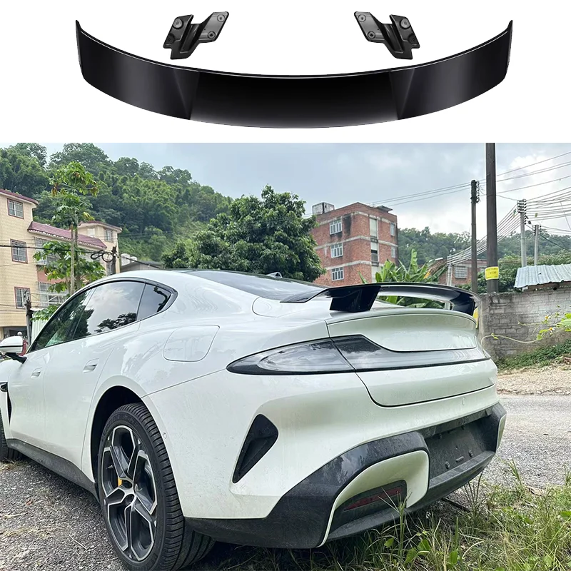 For Xiaomi SU7 Max 2024 Forged Forged Carbon Fiber Look Gloss Black ABS Rear Wing Trunk Rear GT Spoiler