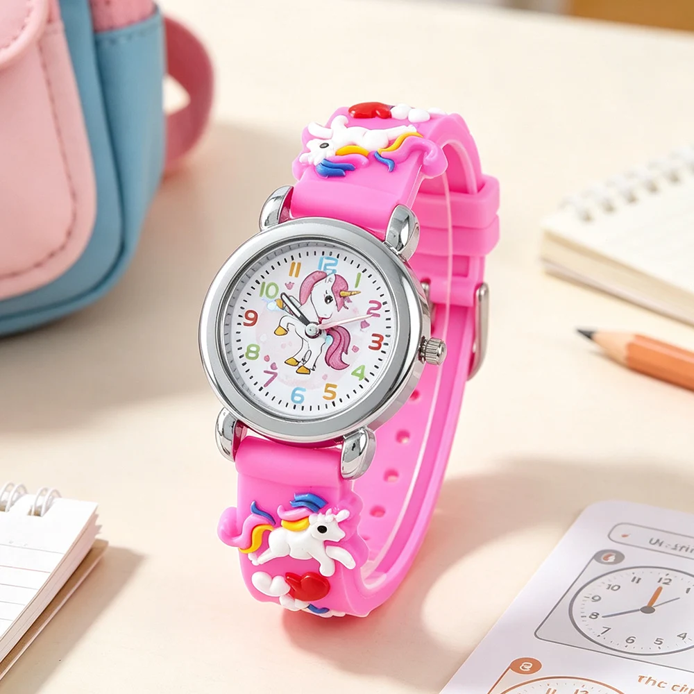 New 3D Rainbow Rose Unicorn Girls Children Watches Black Cute Space Astronaut Kids Watch For Boys Student Gifts Quartz Clock