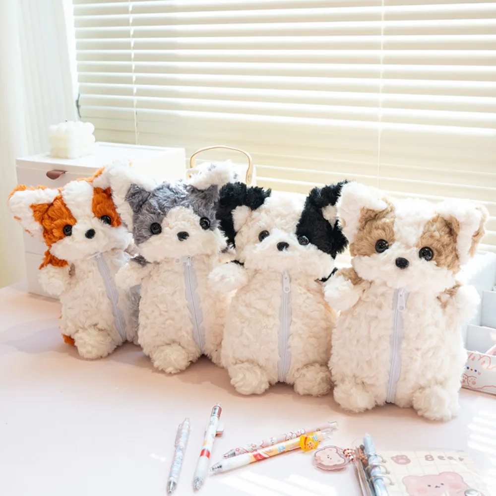 น่ารัก Corgi สุนัขน้อยตุ๊กตาดินสอกระเป๋าจําลองตุ๊กตาสุนัขตุ๊กตาเครื่องเขียนกระเป๋าตุ๊กตาการ์ตูนสุนัขเล็กๆปากกากระเป๋าโรงเรียน
