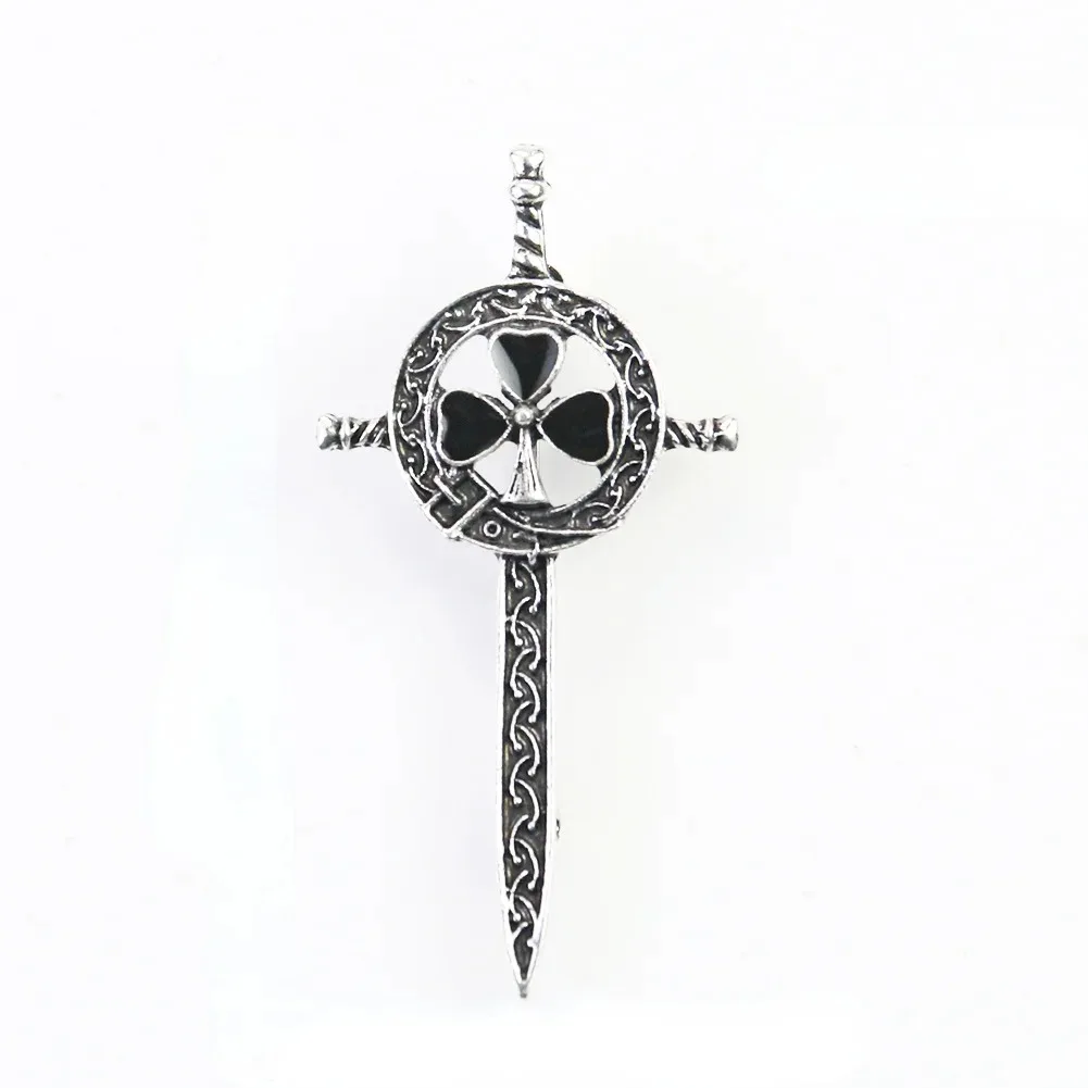 

Винтажная брошь в виде меча с кельтским узлом, ретро шотландская булавка, счастливый клевер, нож, значок, аксессуар для корсажа, охотничий наряд, бижутерия