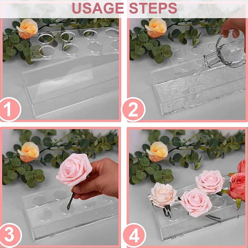 Clear Acrylic Rectangular Flower Vase With Lid Wedding Dinner Table Floral Centerpiece Morden Floral Vases Desktop Home Decorate