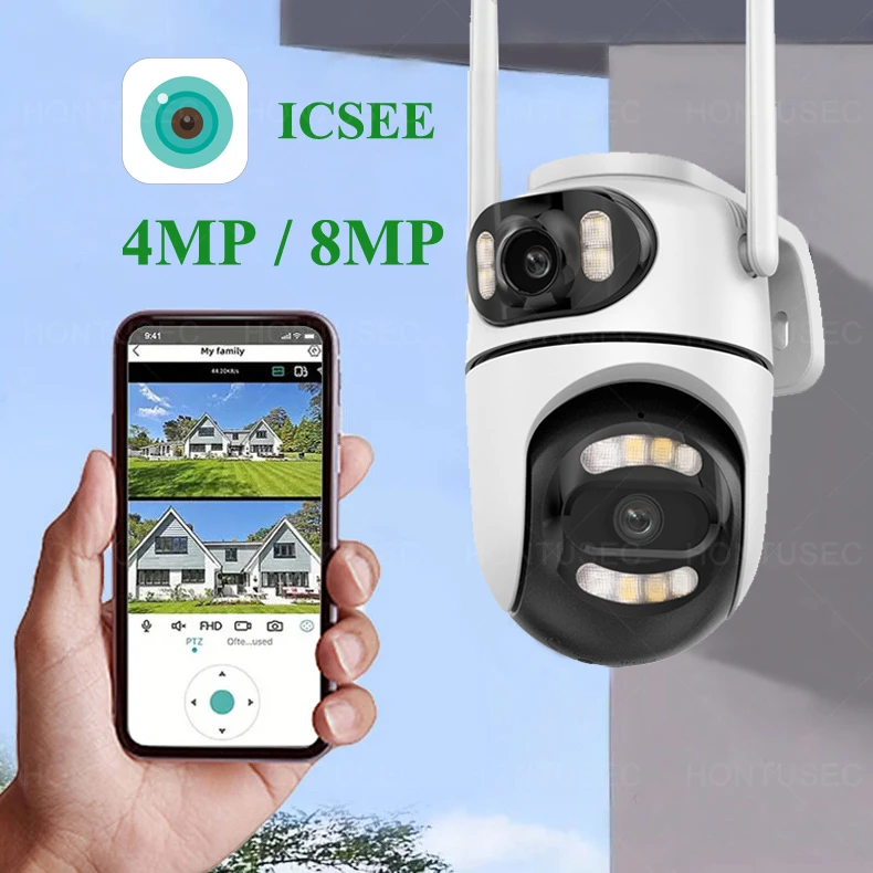 

iCSee 4K 8MP WiFi PTZ IP Camera Dual Lens Dual Screen 2K 4MP Security Outdoor Camera IP66 Two Way Audio Surveillance CCTV Cam