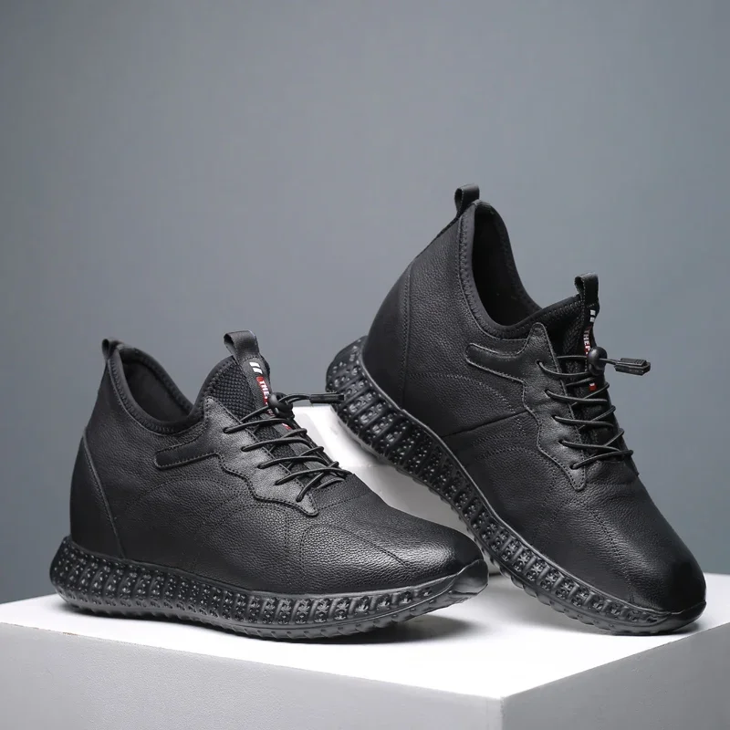 8/10 Cm Men Height Increasing Shoes Mens Genuine Leather Hidden Elevator Fashion Shoes New Man Black Casual Shoes Sneakers