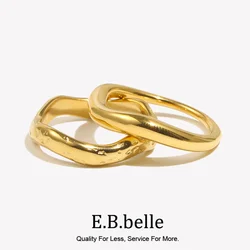 E.B.belle Minimalist Basic Everyday 18K Gold-plated Stainless Steel Wave Rings For Lady Waterproof Tarnish Free Jewelry Gifts