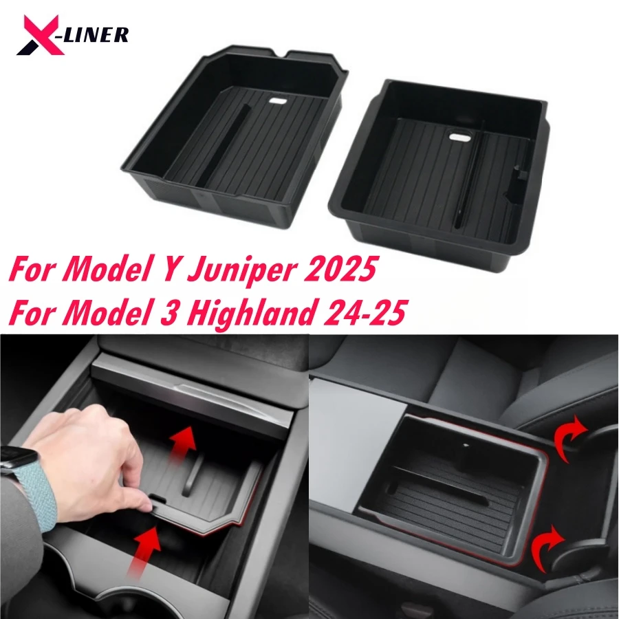 Organizer do konsoli środkowej / Schowek na podłokietnik do Tesla Model Juniper / Premium / Performance & Model 3 Highland 2025 2026