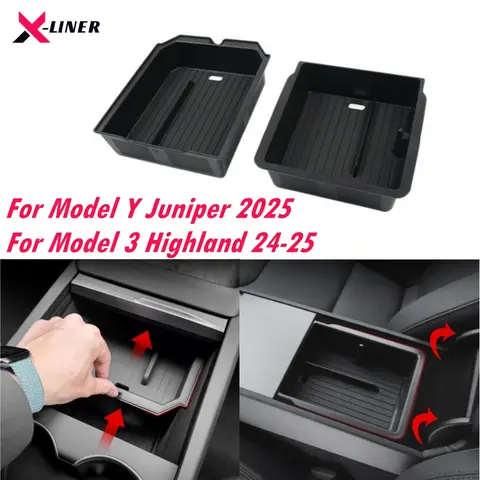 Tesla Model Y Juniper 2025 & Model 3 Highland 2024 2025 ABS 센터 콘솔 주최자 트레이 팔걸이 보관함 액세서리