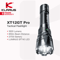 Klarus XT12GT Pro High-performance Tactical Flashlight with Striking Bezel,1600 Lumens 850m Long Throw for Hunting,21700 Battery