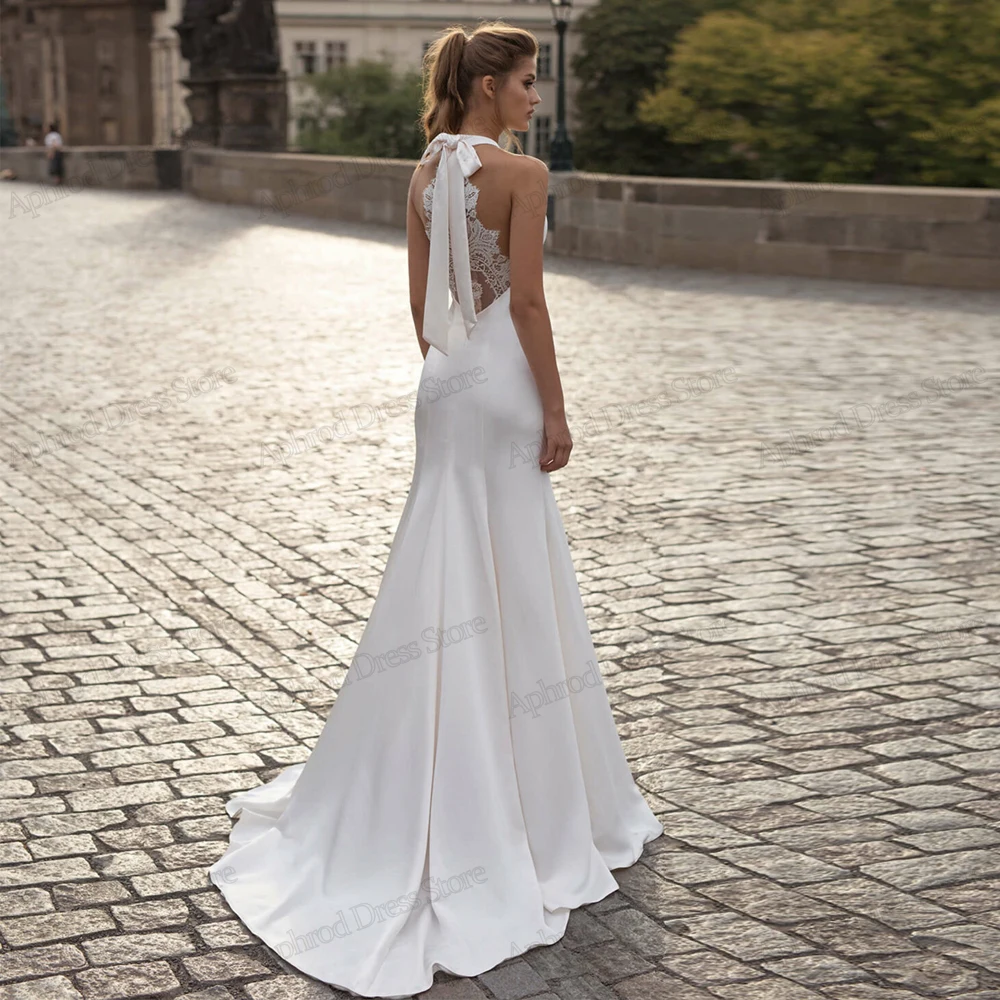 Abiti da sposa semplici abiti da sposa moderni Hater Neck guaina sirena senza maniche lunghezza del pavimento abiti glamour Vestidos De Novia