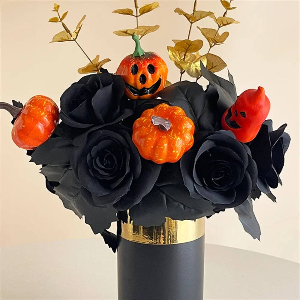 

Halloween Rose Bouquet Elegant Dark Rose Ornament Gothic Flower Decoration Authentic Simulated Black Flower For Home Decoration