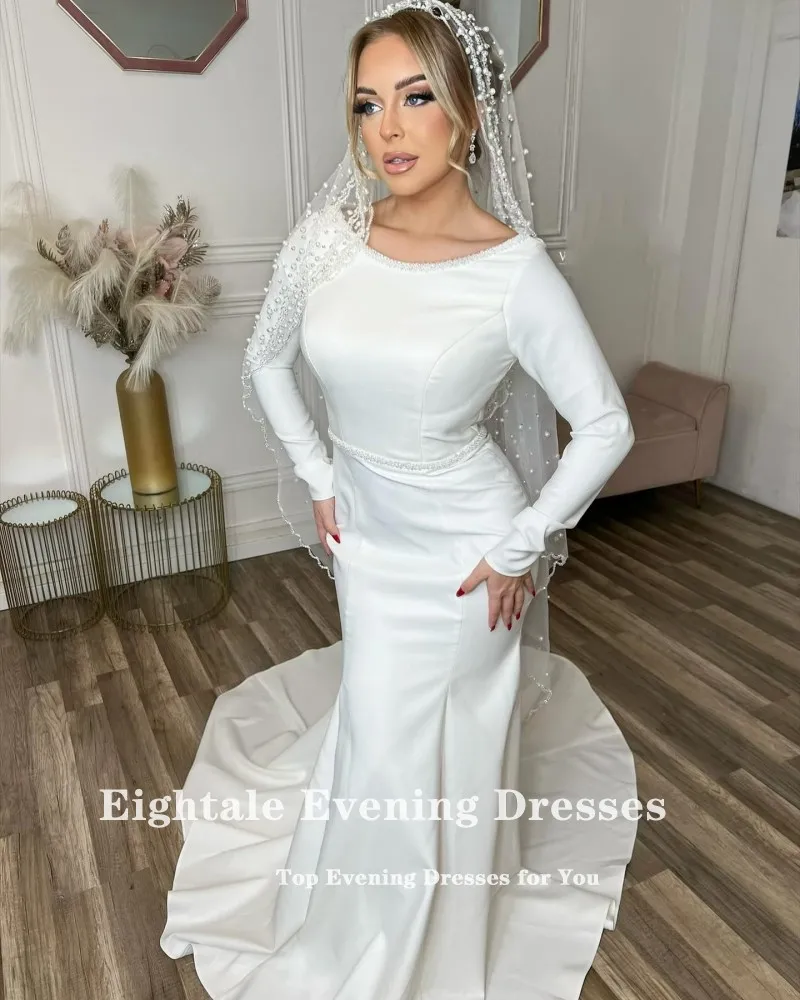 Eightale арабское свадебное платье без бретелек по индивидуальному заказу цвета слоновой кости из атласа со складками плюс размер свадебное платье русалка невесты вечернее платье