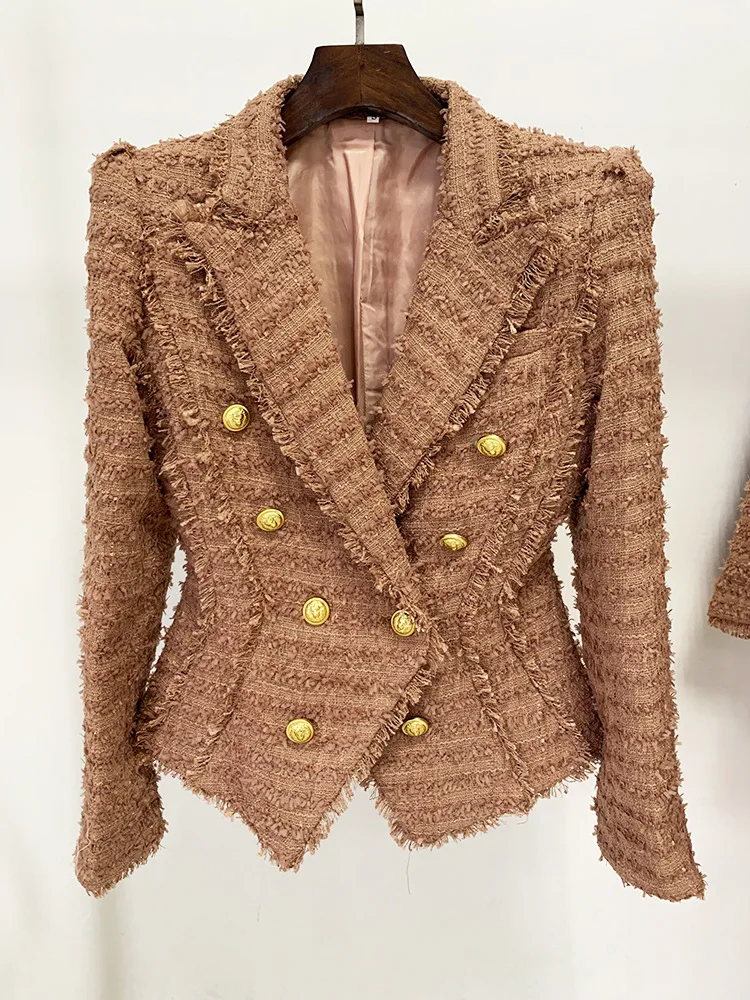 Brown Tweed Woolen Blazer Jacket with Tassel 2023 Autumn Winter New Designer Tweed Suit Short Jacket Coat Shorts Women Blazers