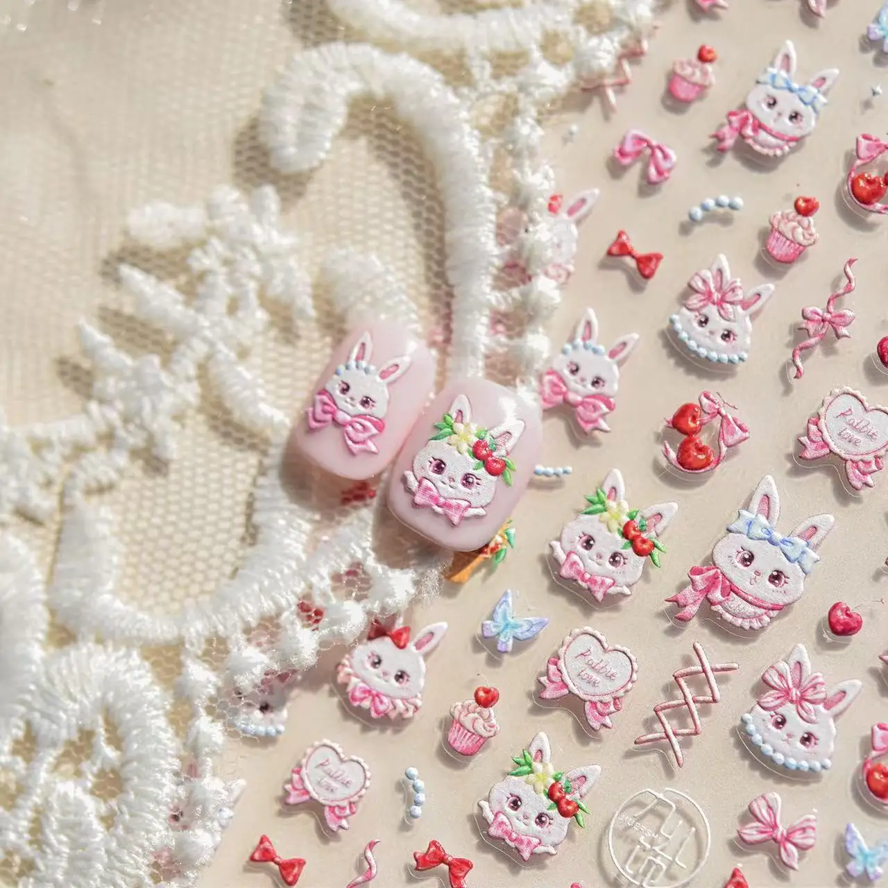 5D Egyptian-style Cat Nail Stickers Cute Little Bunny Cartoon Cat Self-adhesive Nail Accessories Sweet Girl Style Nail Parts