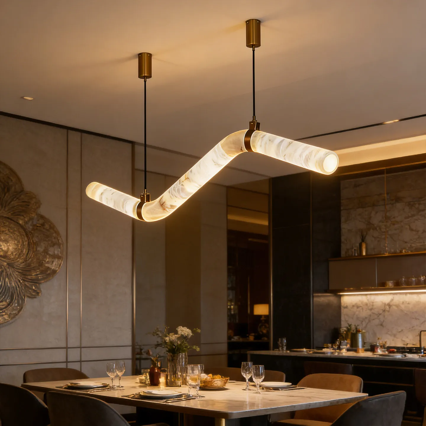 Creative Faux Marble Pendant Light for Dining Room Kitchen Island Foyer Modern Simple LED Alabaster Chandelier Lighting Fixtures