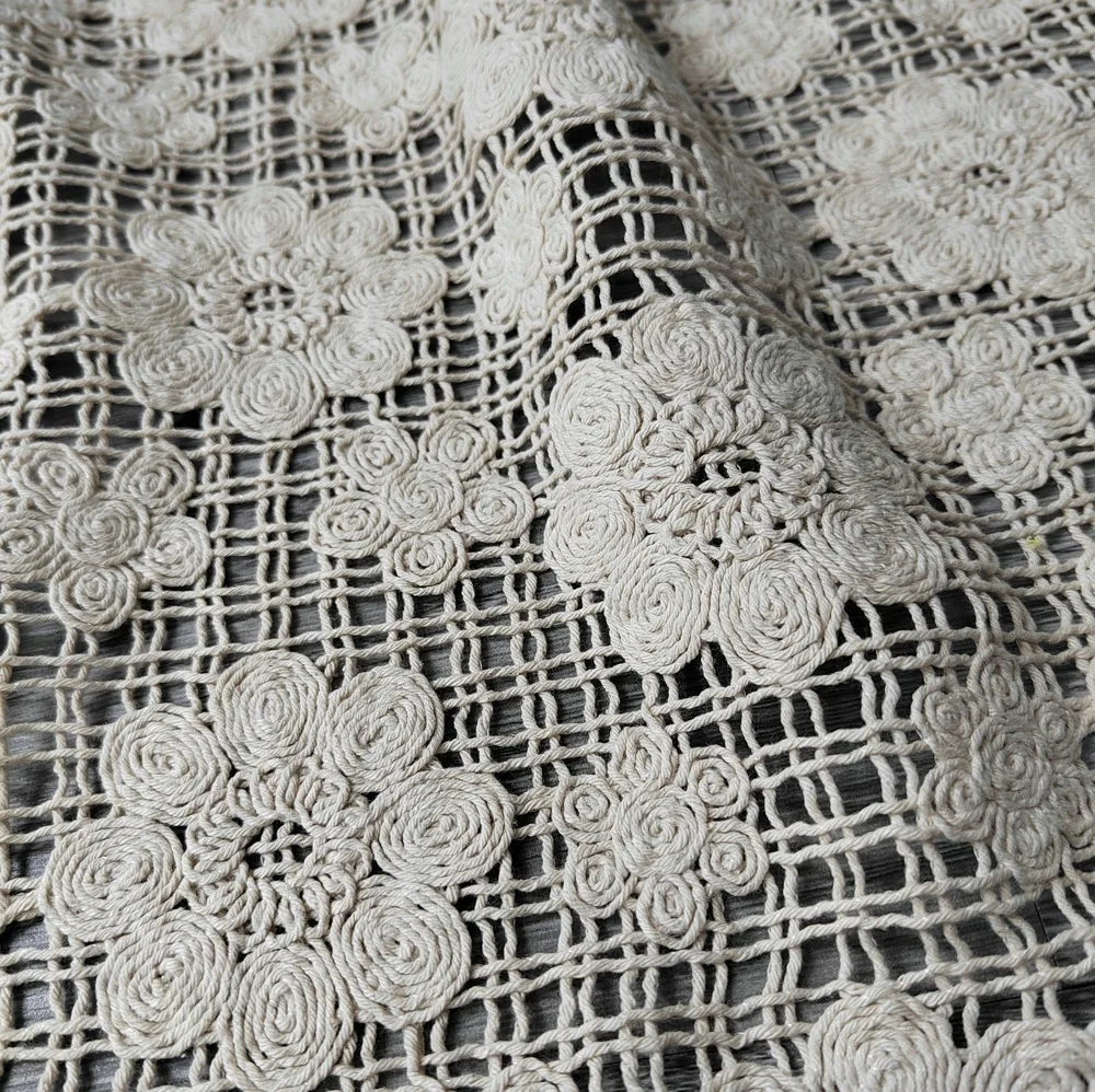 

High Quality Beige Knit Lace Coiled Rope Embroidery Fabric Dress DIY Clothing Sewing Fabric African Nigerian Party Dress